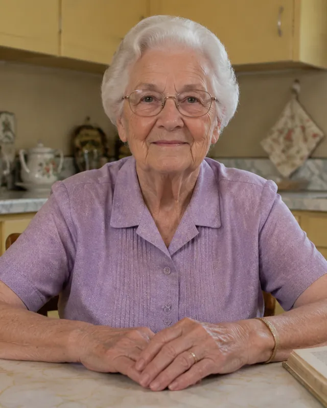 Ruth Pemberton at her kitchen table